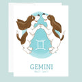 Artwork for the Gemini Zodiac sign of two twin basset hounds face to face standing up with front paws touching.