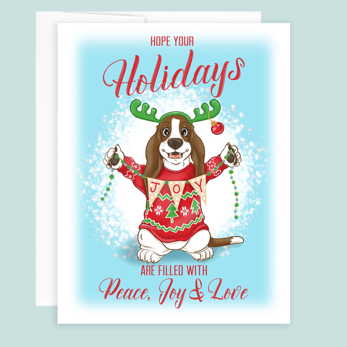 Joyful Basset Hound Christmas Card