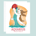 Artwork for the Aquarius Zodiac sign of a basset hound pouring water from a jug while drinking it.