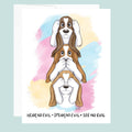 Three cartoon dogs with 'Hear no evil, Speak no evil, See no evil' text on a colorful background.