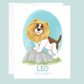 Artwork for the Leo Zodiac sign of a basset hound with a lion's main and front feet propped up on a rock.