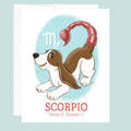 Artwork for the Scorpio Zodiac sign of a basset hound with a scorpion tail.