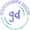 Good Dharma Design logo with 'gd' in the center and text around it on a white background. ©Good Dharma Design by Zoe Ranucci