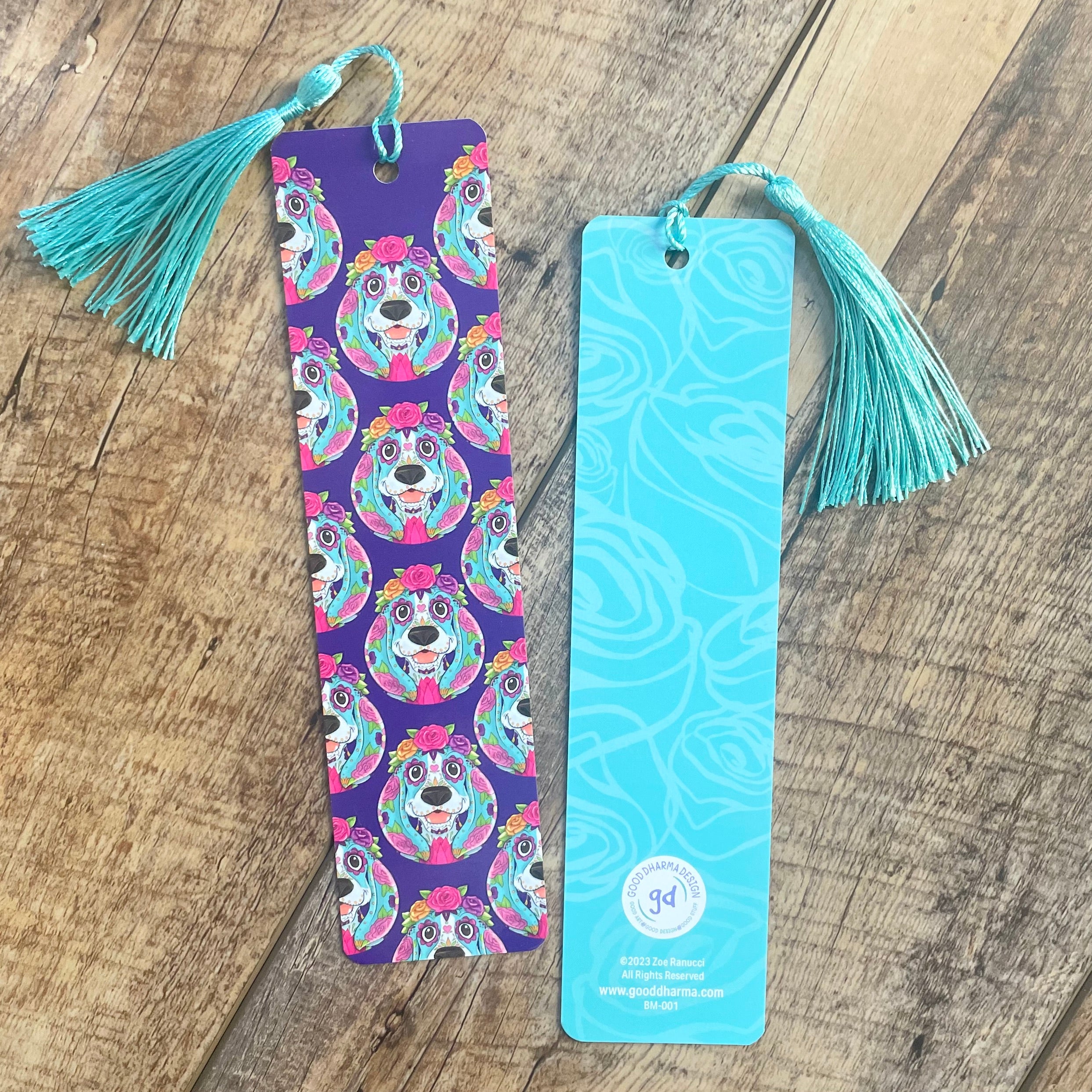 Sugar Skull Hound Day of the Dead Bookmark