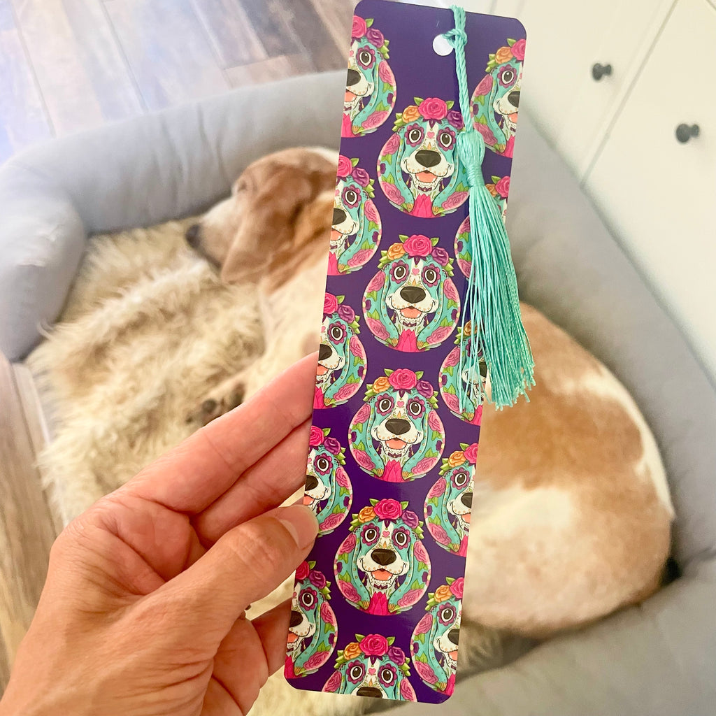 Sugar Skull Hound Day of the Dead Bookmark