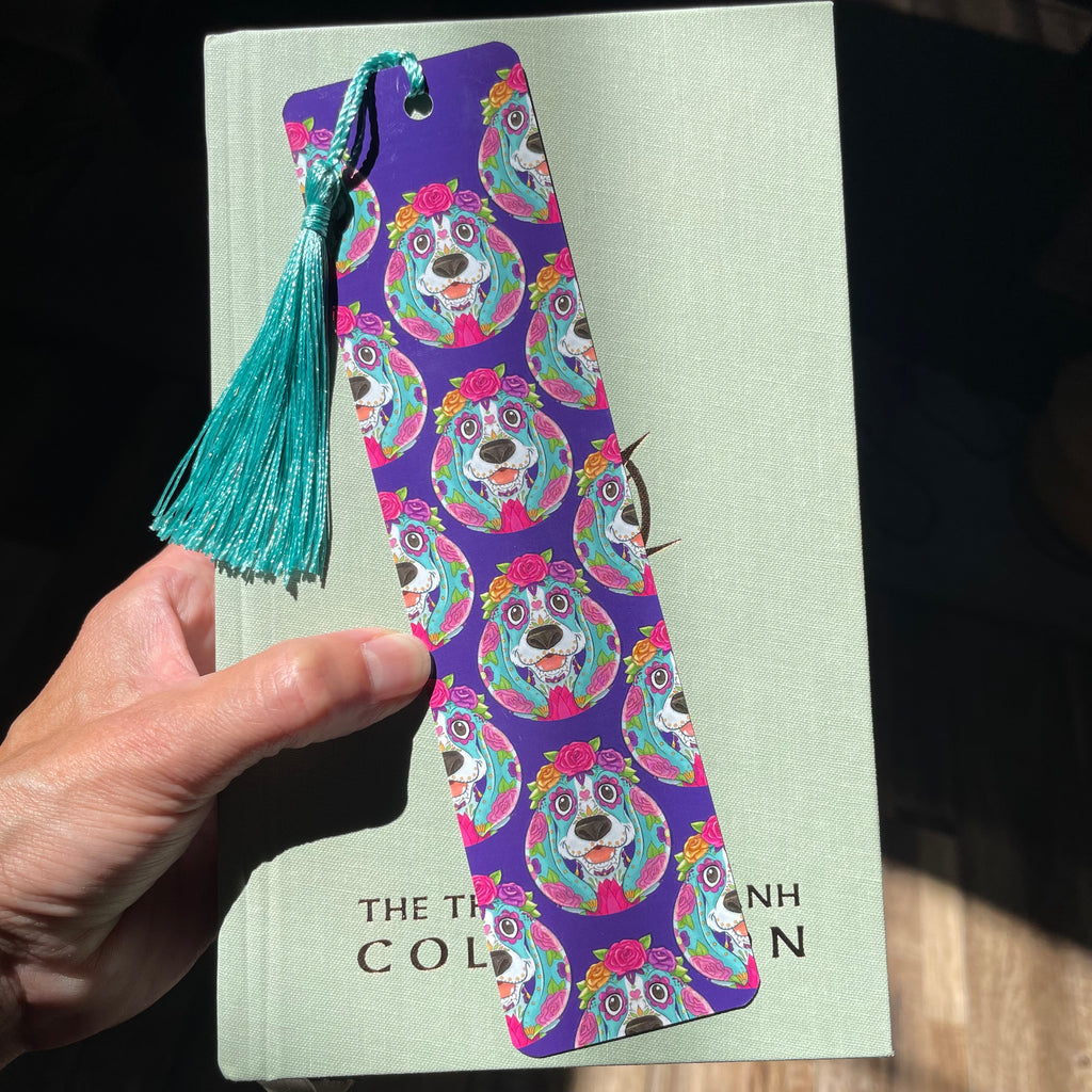 Sugar Skull Hound Day of the Dead Bookmark