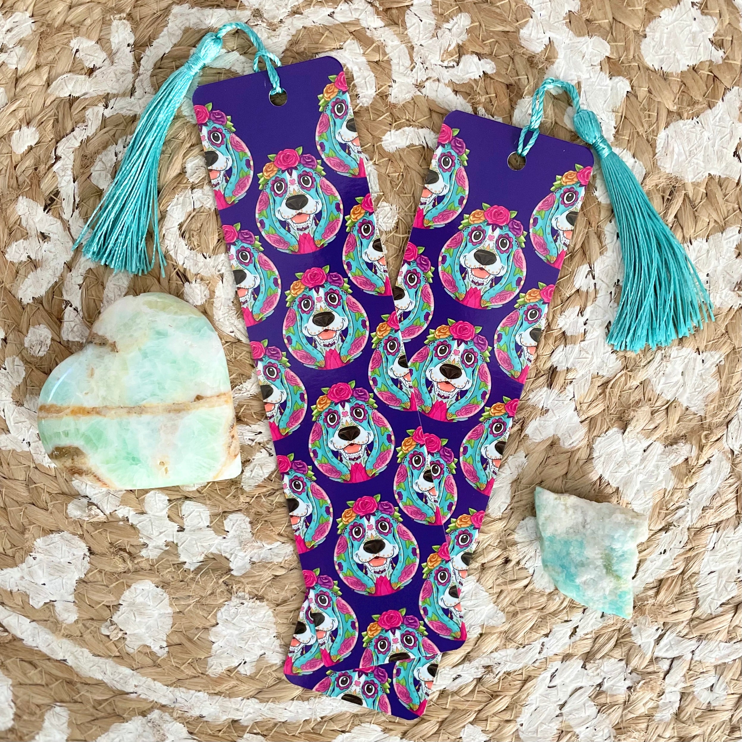 Sugar Skull Hound Day of the Dead Bookmark