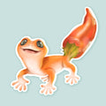 Artwork of a gecko with a chili pepper tail. 